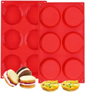 silicone muffin top pans, 2 pack non-stick 3" whoopie pie baking pan 3 inch round tray silicone egg sandwich molds for mini cakes biscuits egg cloud bread buns english muffins breakfast sandwiches