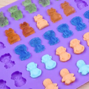 Silicone Candy Gummy Bear Molds - Chocolate Molds Including Bears, Frogs, Lions, Monkeys, Penguins Gummie Molds Premium Silicone BPA Free, Pack of 4 with 2 Droppers