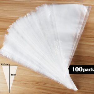 100 Pack Pastry Bags Thickened 18 inch Disposable Decorating Icing Piping Bags with 4 Icing Bag Ties, for Cookie/Cake Decorating Supplies