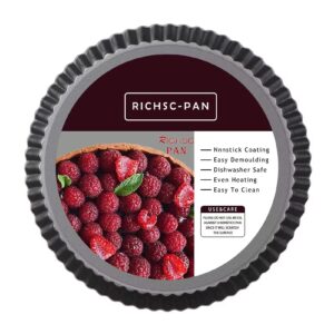 richsc-pan tart pan 10 inch tart pan carbon steel round non-stick pan quiche pan with removable chassis for mousse cakes, kitchen reusable baking tool with a depth of 1.18 inches