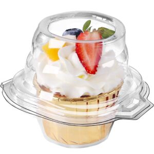 foodiejoy 60 packs individual cupcake containers stackable single compartment cupcake disposable carrier holder box deep dome clear plastic bpafree (60 counts)