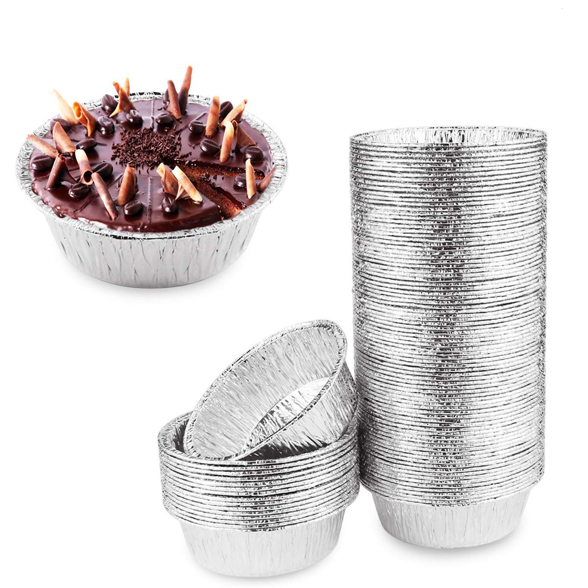 Oopsu 100 Pack 4" Round Tart Pie Foil Pans Disposable Pans Aluminum Foil Tart & Pie Tins Pans for Baking,Cooking,Storage or Reheating