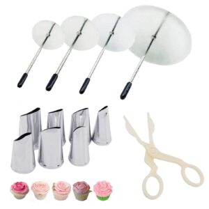 cake decorating tool kit, 7pcs stainless steel icing piping nozzle tips, 4pcs cake flower nail and 1 flower lifters for cake fondant cupcake