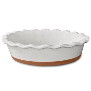 mora ceramic deep fluted pie dish for baking - 9 inch porcelain pie plate for apple, quiche, pot pies, tart, etc. - modern farmhouse style - vanilla white