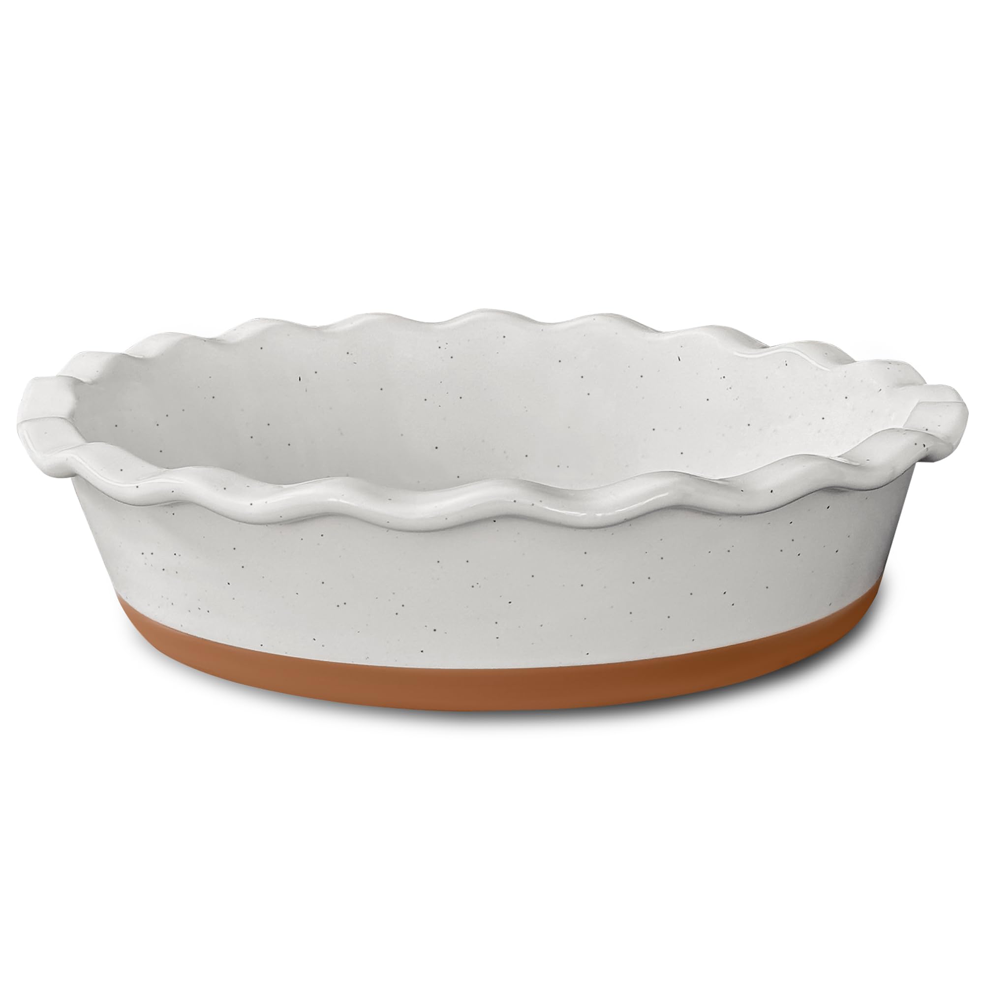 Mora Ceramic Deep Fluted Pie Dish for Baking - 9 inch Porcelain Pie Plate for Apple, Quiche, Pot Pies, Tart, etc. - Modern Farmhouse Style - Vanilla White