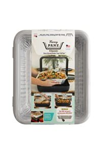 fancy panz classic, dress up & protect your foil pan. half size foil pan & serving spoon included. made in usa. for use with hot or cold food (white)