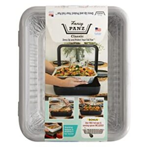 Fancy Panz Classic, dress up & protect your foil pan. Half size foil pan & serving spoon included. Made in USA. For use with hot or cold food (White)