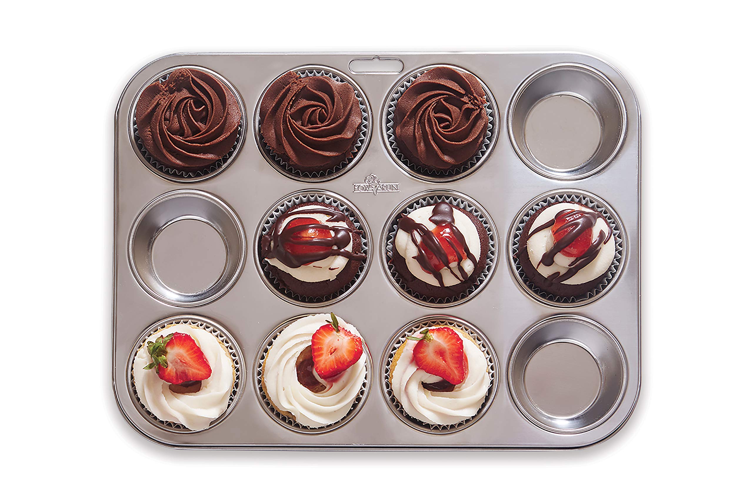 Fox Run 12-Cup Muffin and Cupcake Baking Pan, 10.5 x 13.75 x 1.25 inches, Silver