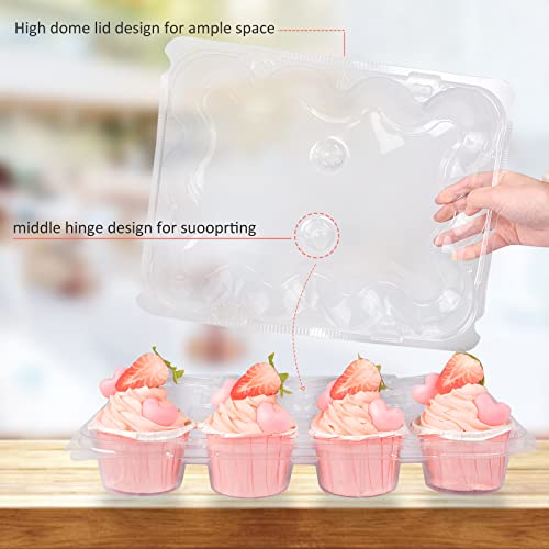 ChezMax (12 Counts x 16 Sets) Cupcake Containers 12 Count, Cupcake Boxes for 12 Cupcakes, Disposable Cupcake Cupcake Carrier Holders, Clear Plastic Containers with Detachable Tall Dome Lid