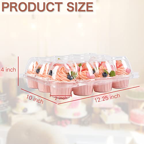 ChezMax (12 Counts x 16 Sets) Cupcake Containers 12 Count, Cupcake Boxes for 12 Cupcakes, Disposable Cupcake Cupcake Carrier Holders, Clear Plastic Containers with Detachable Tall Dome Lid