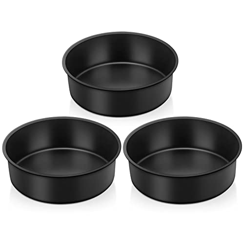 TeamFar 6 Inch Cake Pan, Round Baking Layer Cake Pan Set of 3, with Non-Stick Coating Stainless Steel Core for Birthday, Party, Wedding, Healthy & Heatproof, Release Easily & Easy Clean