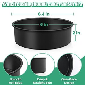 TeamFar 6 Inch Cake Pan, Round Baking Layer Cake Pan Set of 3, with Non-Stick Coating Stainless Steel Core for Birthday, Party, Wedding, Healthy & Heatproof, Release Easily & Easy Clean