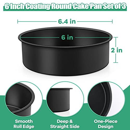 TeamFar 6 Inch Cake Pan, Round Baking Layer Cake Pan Set of 3, with Non-Stick Coating Stainless Steel Core for Birthday, Party, Wedding, Healthy & Heatproof, Release Easily & Easy Clean