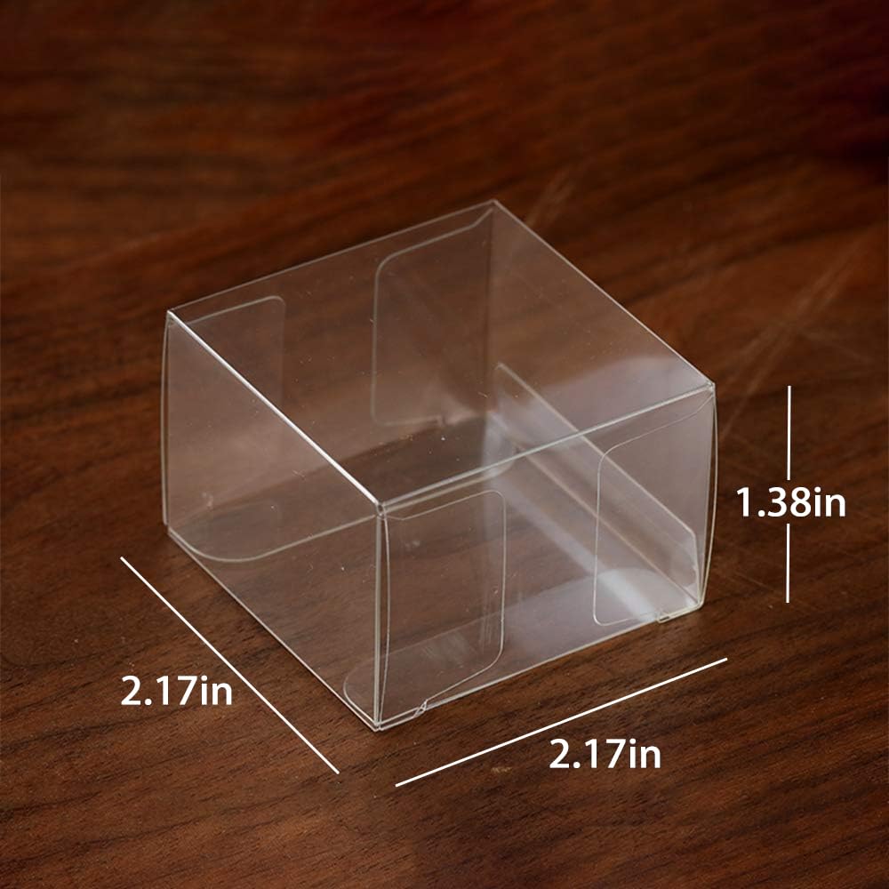 Newbested 100 Pack Clear Plastic Macaron Boxes,Transparent Chocolate Candy Cookies Malt Balls Mini Gift Packing Boxes for Valentine's Day Wedding Party Baby Shower Display(2.17" x 2.17" x 1.38")