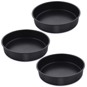 p&p chef 8 inch round cake pan set, 3 piece non-stick cake baking pans for birthday wedding layer cakes, stainless steel core & one-piece design, sturdy & healthy, black