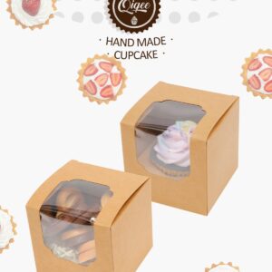 qiqee Auto-pop up Cupcake Boxes 100-Packs Individual Cupcake Container Brown Kraft 3.5" x 3.5" x 3.5" Single Cupcake Boxes