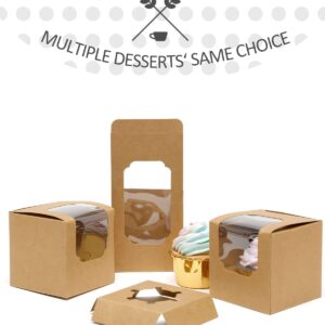 qiqee Auto-pop up Cupcake Boxes 100-Packs Individual Cupcake Container Brown Kraft 3.5" x 3.5" x 3.5" Single Cupcake Boxes