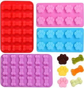 silicone molds puppy dog paw and bone mold for dog treats, homemade non-stick food grade, chocolate, candy, jelly, ice cube mold, cupcake baking mould, muffin pan cookie cutters set