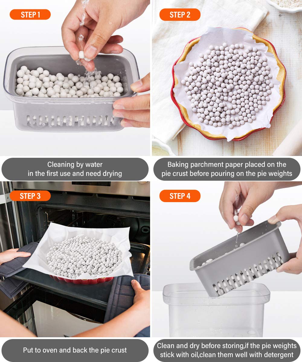 wtisan Ceramic Pie Weights Reusable 10mm Baking Beans Pie Crust Weights Natural Ceramic Stoneware with a Drainage Storage Box with holes and Canvas Storage Bag(1.2LB)