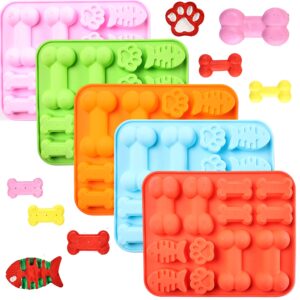 Dog Paw and Bone Shaped Silicone Mold, Non-Stick food Grade, Ice tray, Reusable Silicone Mold, Used for Chocolate, Candy, Cupcake, Pudding, Jelly, Puppy Biscuit (5 pcs)