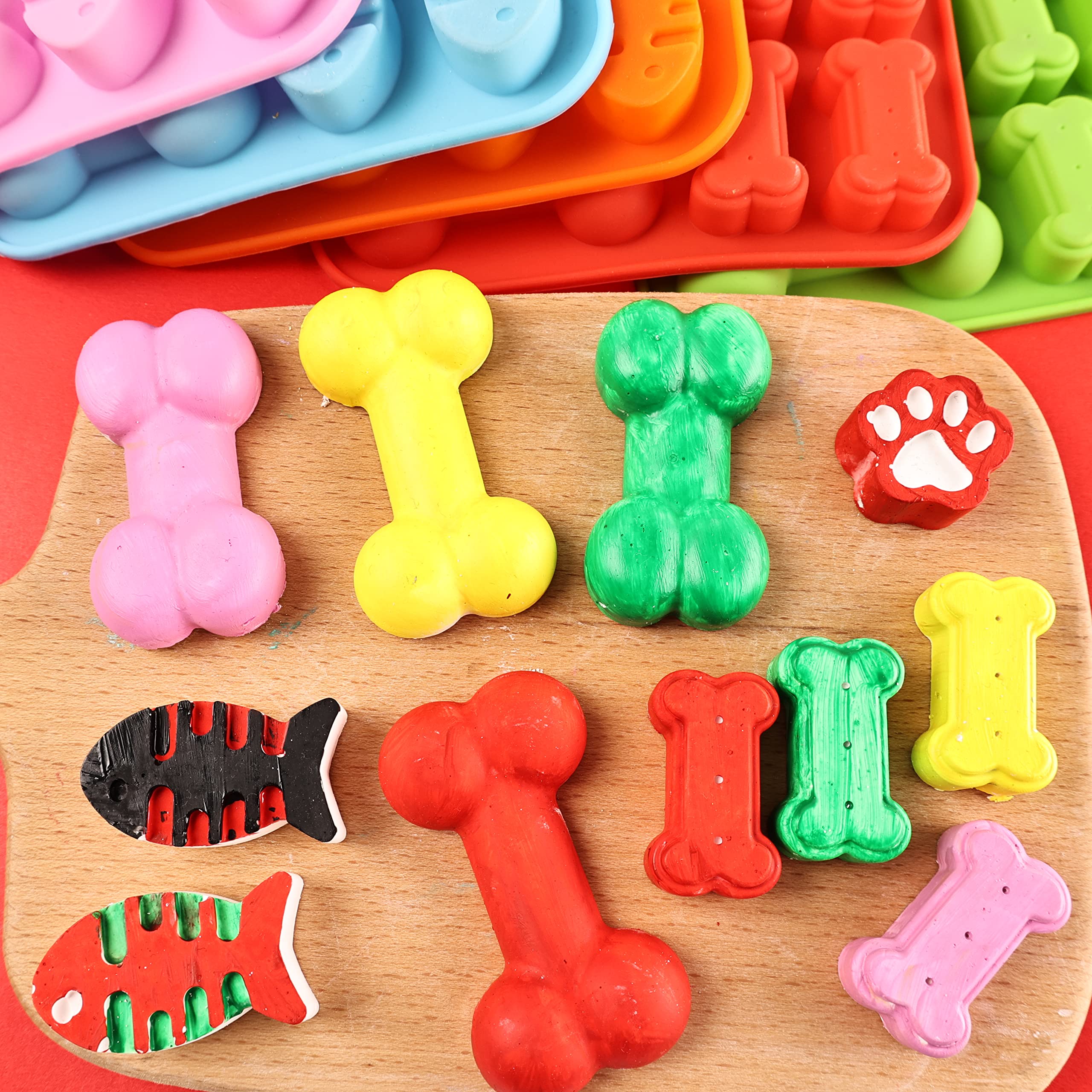 Dog Paw and Bone Shaped Silicone Mold, Non-Stick food Grade, Ice tray, Reusable Silicone Mold, Used for Chocolate, Candy, Cupcake, Pudding, Jelly, Puppy Biscuit (5 pcs)