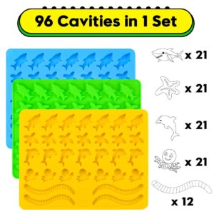 Gummy Molds Hard Candy Molds - Candy Molds Silicone Including Worms, Starfishs, Dolphins, Octopus, Sharks Sea Mold BPA Free, Pinch Test Approved Pack of 3 Ocean Molds