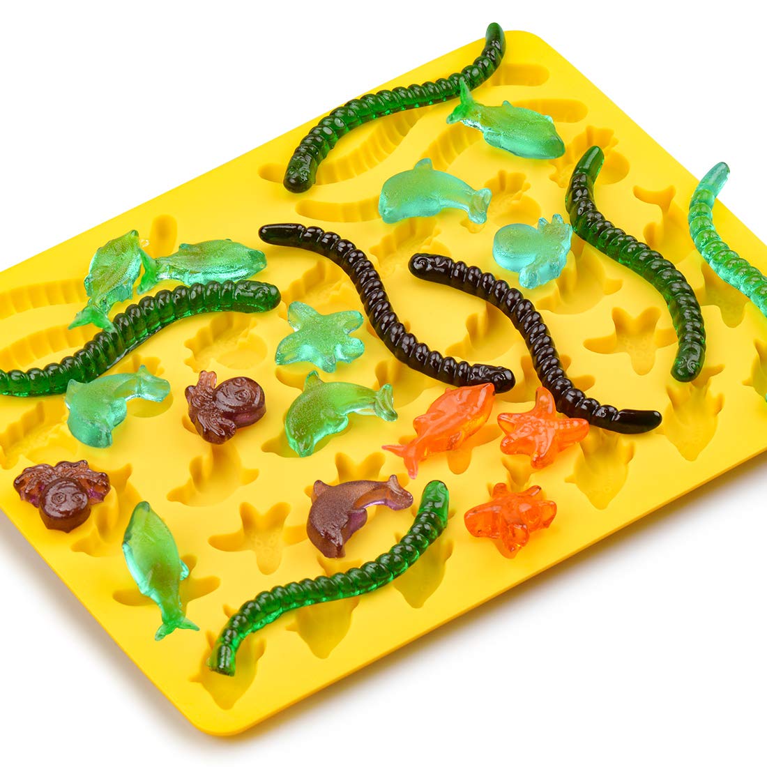 Gummy Molds Hard Candy Molds - Candy Molds Silicone Including Worms, Starfishs, Dolphins, Octopus, Sharks Sea Mold BPA Free, Pinch Test Approved Pack of 3 Ocean Molds