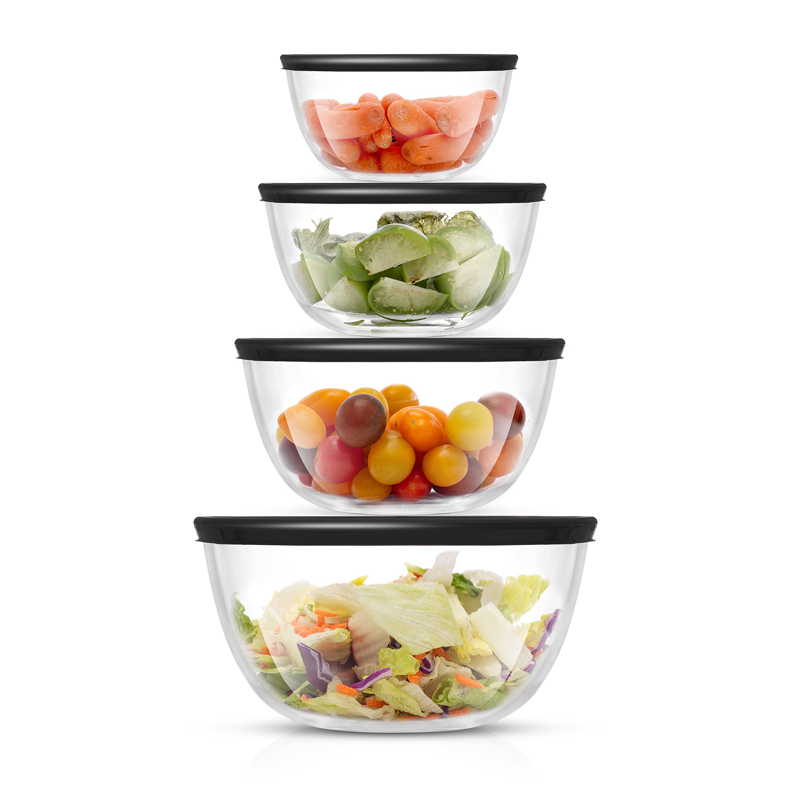 JoyJolt Kitchen Mixing Bowls - 8pc Glass Bowls with Lids Set – Neat Nesting Bowls - Large Mixing Bowl Set Batter Bowl - Cooking Bowls - Storage Bowls with Lids and Big Salad Bowl with BPA-Free Lids