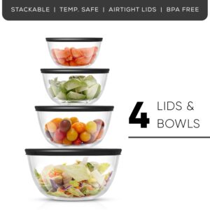 JoyJolt Kitchen Mixing Bowls - 8pc Glass Bowls with Lids Set – Neat Nesting Bowls - Large Mixing Bowl Set Batter Bowl - Cooking Bowls - Storage Bowls with Lids and Big Salad Bowl with BPA-Free Lids