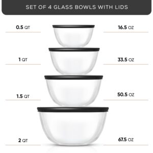 JoyJolt Kitchen Mixing Bowls - 8pc Glass Bowls with Lids Set – Neat Nesting Bowls - Large Mixing Bowl Set Batter Bowl - Cooking Bowls - Storage Bowls with Lids and Big Salad Bowl with BPA-Free Lids