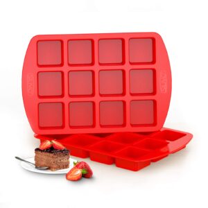 silivo silicone brownie pan with dividers - 2 pack 12-cavity non-stick silicone molds for brownie bites, fudges and minecraft cakes