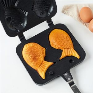 ZOOFOX Taiyaki Fish-shaped Cake Pan, Non-stick Waffle Cake Maker with Long Handle, Pancake Baking Double Pan Mold