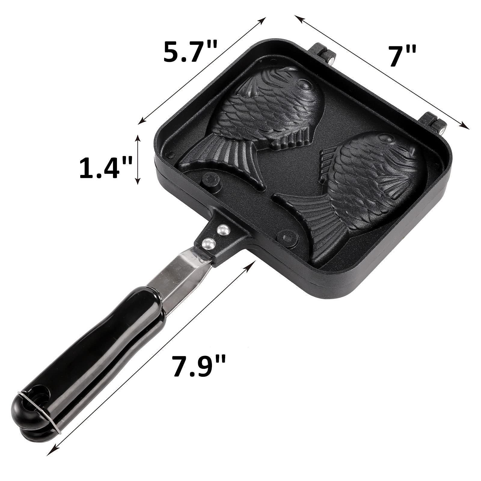 ZOOFOX Taiyaki Fish-shaped Cake Pan, Non-stick Waffle Cake Maker with Long Handle, Pancake Baking Double Pan Mold