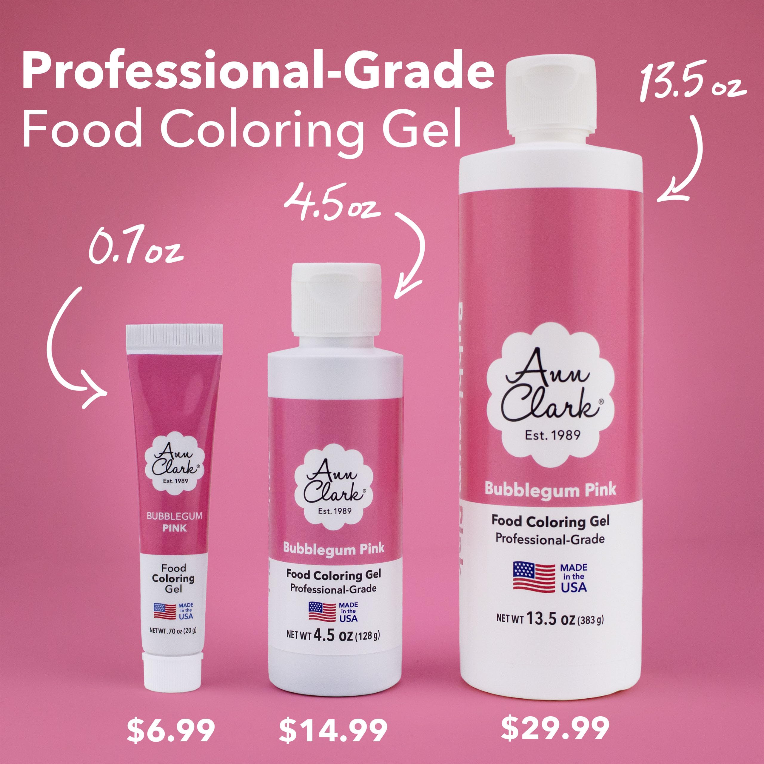 Ann Clark Bubblegum Pink Food Coloring Gel .70 oz. Professional Grade Made in USA