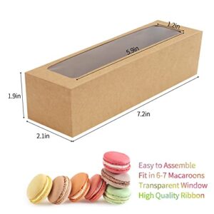 NPLUX 25 Pack Macaron Boxes for 5-7 Macarons Strawberry Boxes Macaron Container Packaging Boxes with Ribbon for Candy Sweet Gift Giving (Brown)