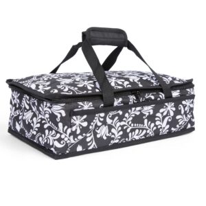 insulated casserole travel carry bag black and white design