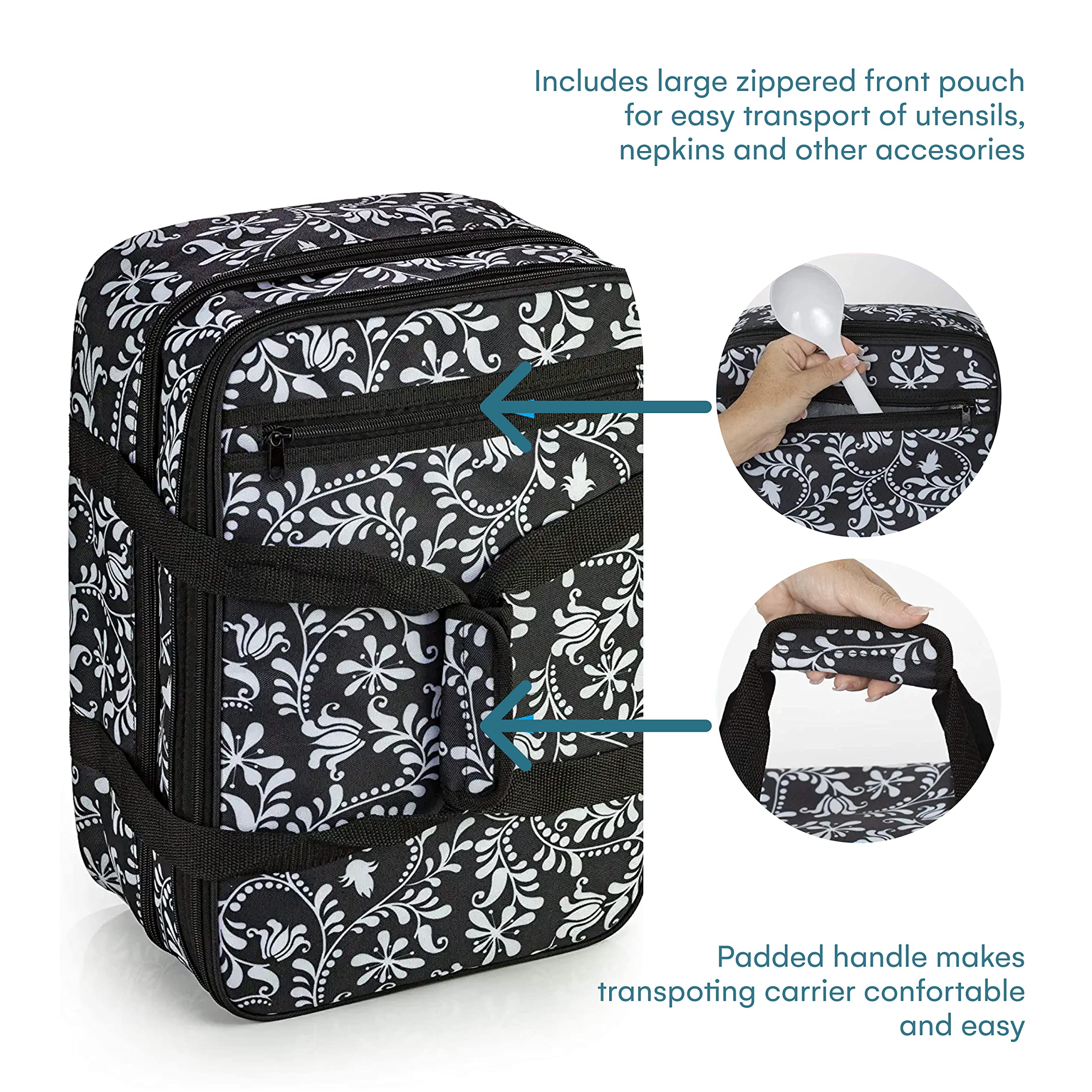 Insulated Casserole Travel Carry Bag Black and White Design