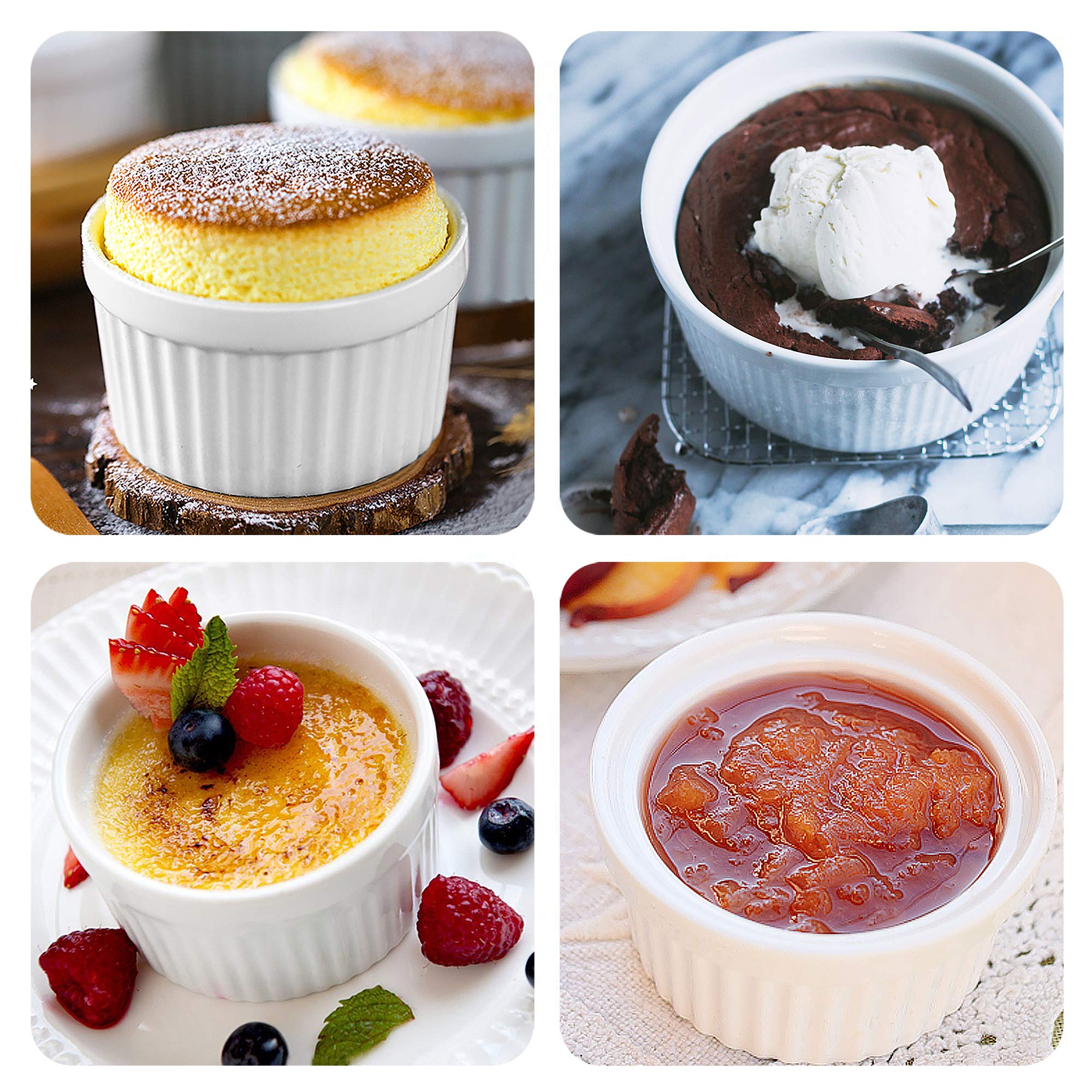 Ramekins 6 oz, Set of 8, Creme Brulee Ramekins, Souffle Dishes, Oven Safe Porcelain Ramiken Bowls For Custard, Lava Cakes, Pudding, Flan, Mini Desserts, Jam and Ice Cream, Ramekins For Baking