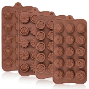 JOERSH Silicone Chocolate Molds for Fat Bombs Snacks & Truffles, 4PCS Flower Shape Silicone Molds Caramel Hard Candy Mold (11 Different Flowers)