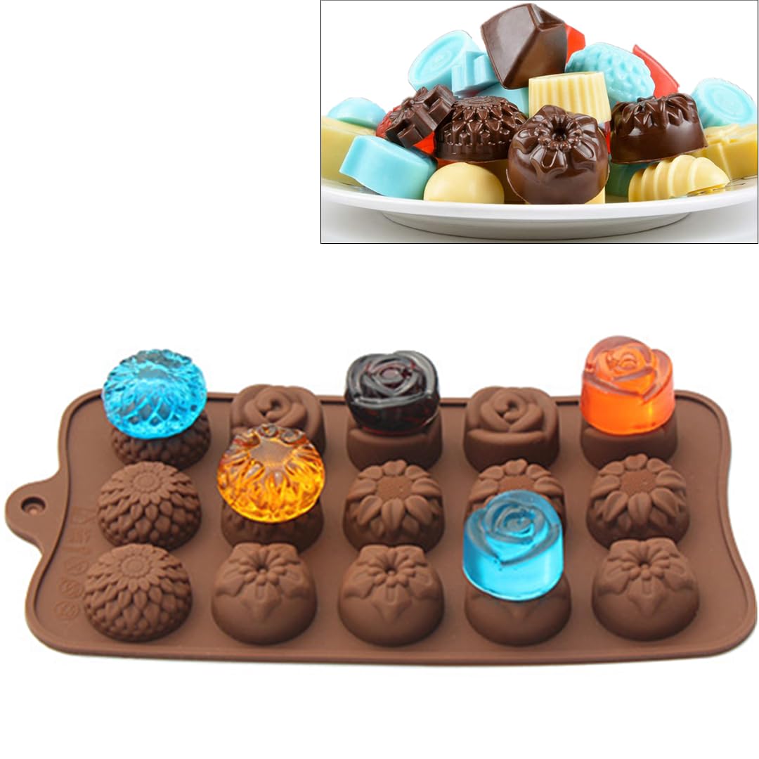 JOERSH Silicone Chocolate Molds for Fat Bombs Snacks & Truffles, 4PCS Flower Shape Silicone Molds Caramel Hard Candy Mold (11 Different Flowers)