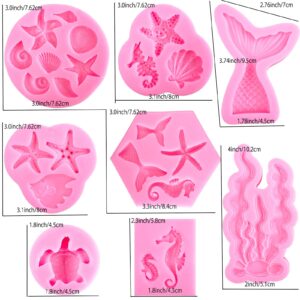 Mermaid Molds Silicone Mermaid Fondant molds Marine Theme Chocolate Polymer Clay Candy Soap Molds Mermaid Tail Seashell Coral Turtle Starfish Seahorse for Homemade Baking DIY