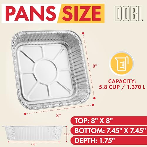 DOBI 8x8 Aluminum Pans (30 Pack) - Disposable 8 Inch Square Foil Baking Pans. Durable Standard-Size Tins for Cakes, Brownies and Casseroles