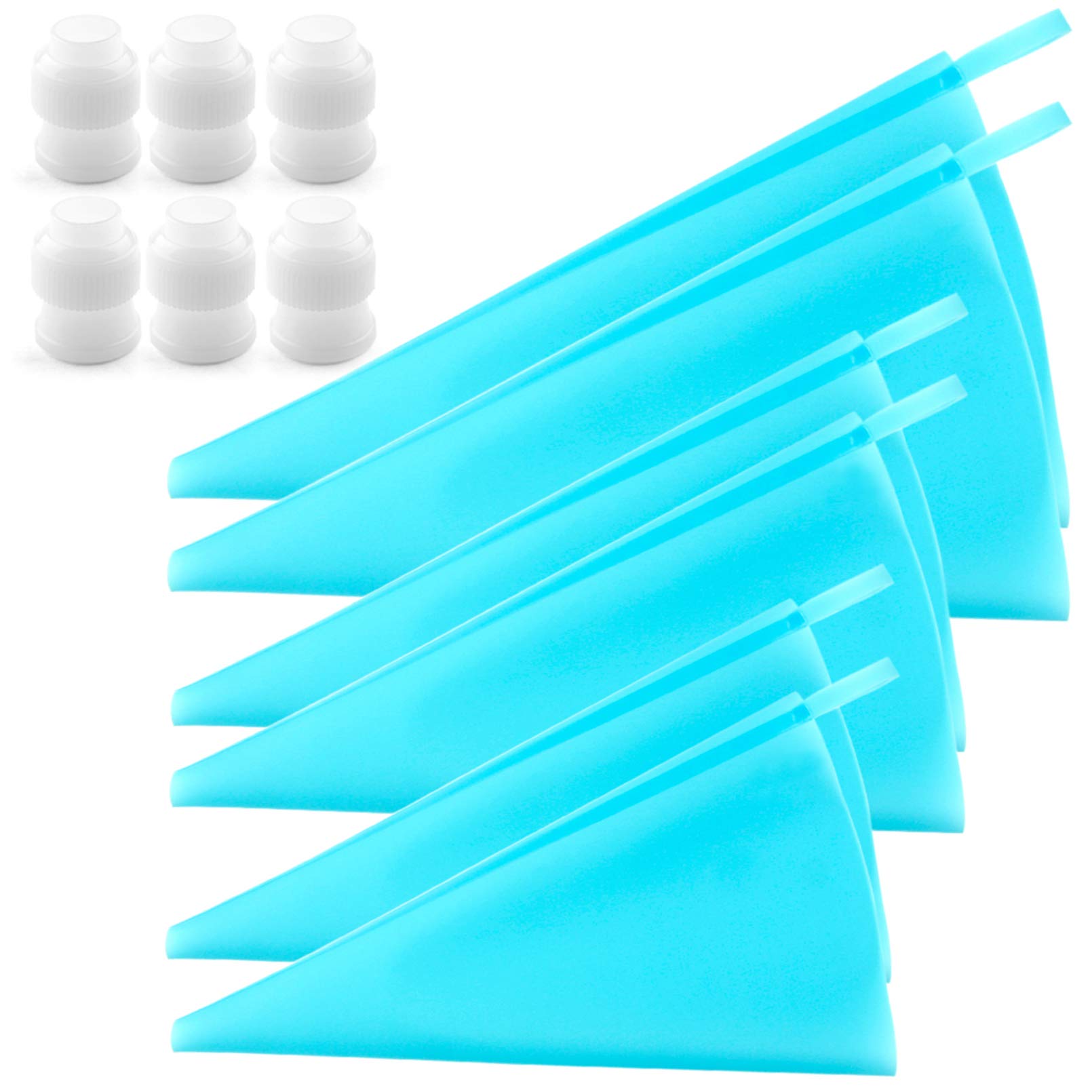 Weetiee D Silicone Pastry 3 Sizes Reusable Piping Baking Cookie Cake Decorating Bags (12’’+14’’+16’’)-6 Pack-Bonus 6 Icing Couplers