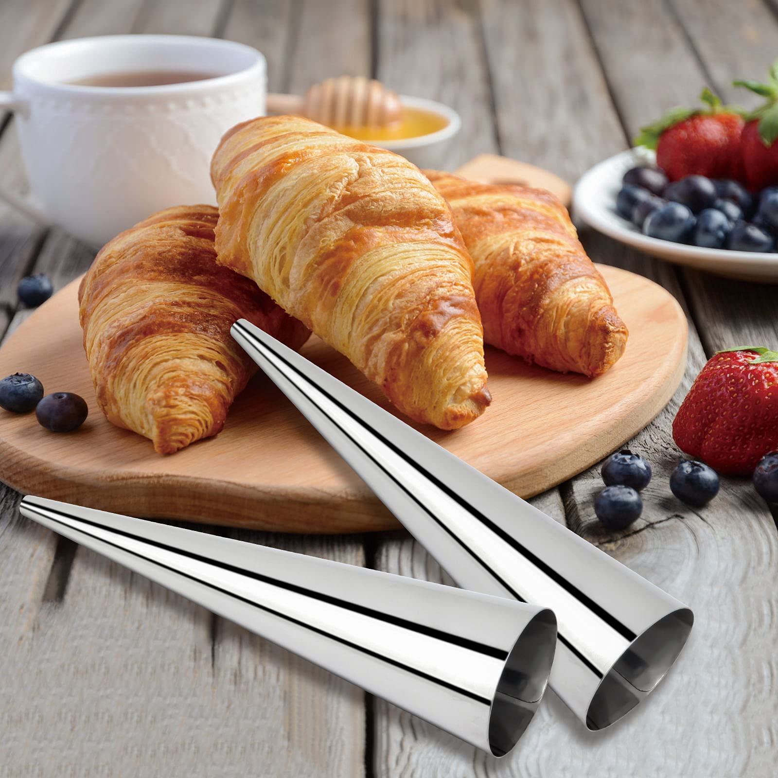 Cream Horn Molds 16pcs Large Size 4.7 inch Baking Cones Stainless Steel Roll Horn Forms Conical Danish Pastry Croissant Cones Moulds
