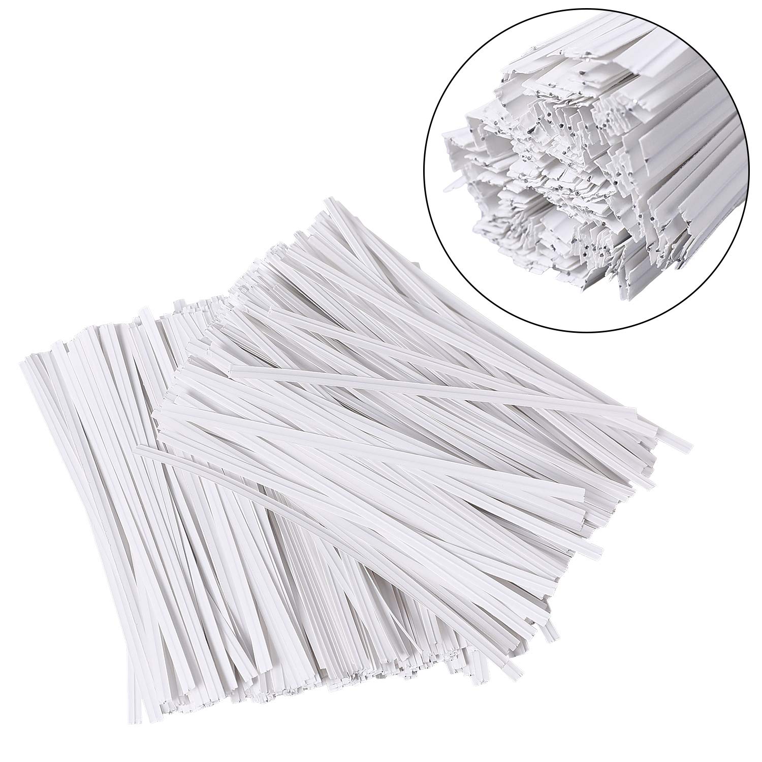 500 Pcs 5" White Paper Twist Ties Reusable Bread Ties, for Party Cello Candy Bread Coffee Bags Cake Pops