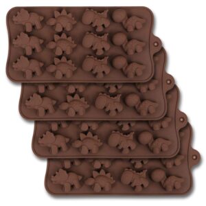 homedge 12-cavity dinosaur chocolate mold, set of 4pcs non stick silicone dinosaur mold for candy chocolate jelly, ice cube