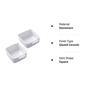 Souper Cubes Stoneware - 5" Square Baking Dish - Ceramic Baking Pan Set - Kitchen Essentials and Bakeware - Set of 2 - White