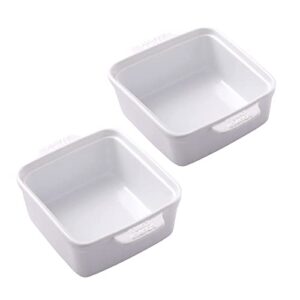 souper cubes stoneware - 5" square baking dish - ceramic baking pan set - kitchen essentials and bakeware - set of 2 - white