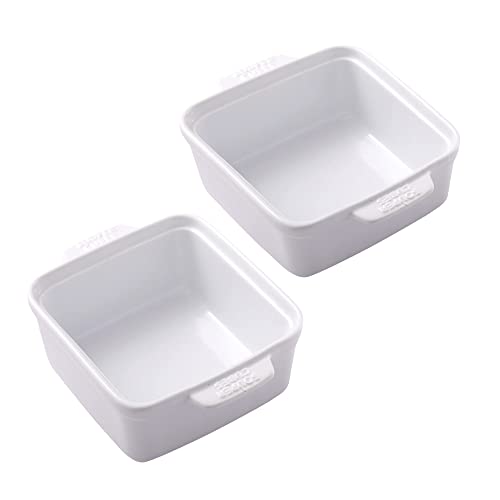 Souper Cubes Stoneware - 5" Square Baking Dish - Ceramic Baking Pan Set - Kitchen Essentials and Bakeware - Set of 2 - White