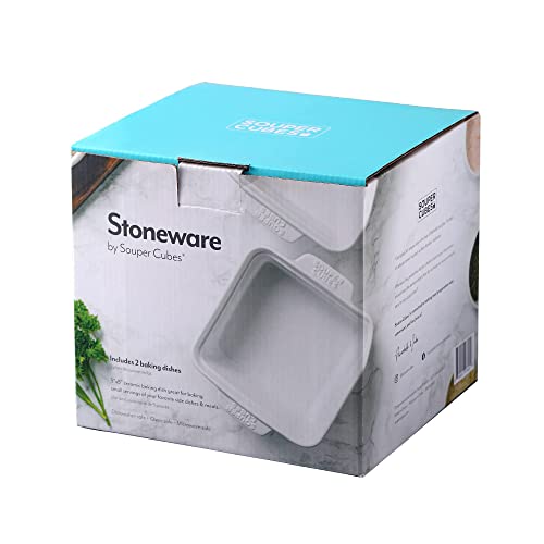 Souper Cubes Stoneware - 5" Square Baking Dish - Ceramic Baking Pan Set - Kitchen Essentials and Bakeware - Set of 2 - White